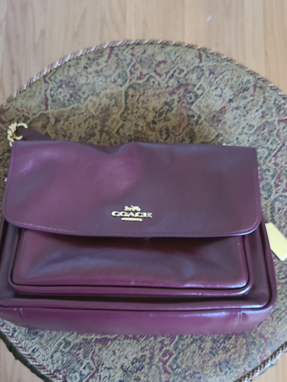 Coach Glossy Leather Shoulder Bag in Wine